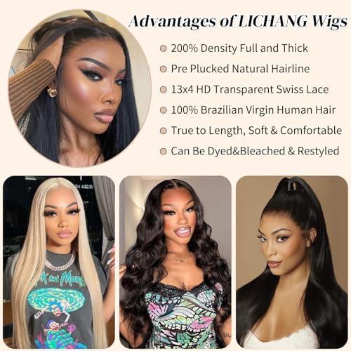 LICHANG 13x4 Lace Front Wigs Human Hair 200 Density 13x4 HD Frontal Human Hair Lace Front Wigs Straight HD Lace Front Wigs Human Hair Straight Glueless Wigs Human Hair Pre Plucked for Women 28 Inch