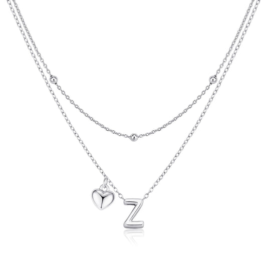 adoyi Silver Heart Initial Necklaces for Women 14k Gold Plated Layered bubble Letter Necklace Dainty Heart Z Pendant Necklace Stack Birthday Valentines Gifts for Women Jewelry