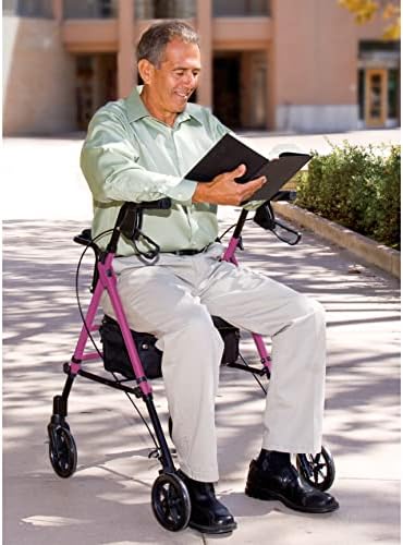 Carex Step 'N Rest Aluminum Rolling Walker For Seniors, Pink - Rollator Walker With Seat - With Back Support, 6 Inch Wheels, 250lbs Support, Lightweight