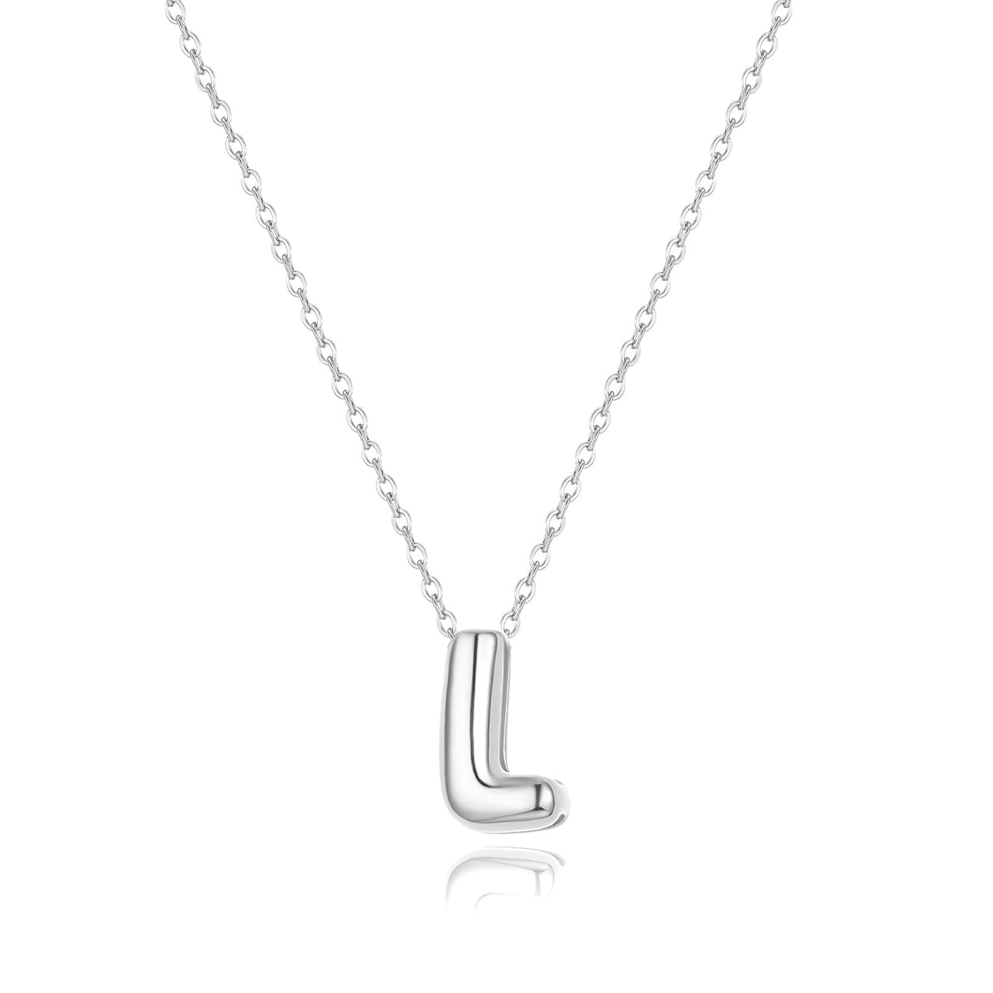 CUEZIY Bubble Silver Letter Necklace Initial Necklaces for Women Dainty Personalized Charm Pendant Name Necklace Cute Non Tarnish Fashion Accessories Teen Gift Trendy Stuff Silver Jewelry Gifts