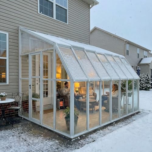 Palram Canopia Rion Sun Room 8 Ft. x 14 Ft. Solarium, Lean-to Greenhouse DIY Kit, Attach to House, Large Twin Wall Polycarbonate, 100% UV Protection for Porch, Patio Outdoors with Window Vent (White)