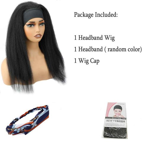 CYIKLI Kinky Straight Headband Wig 24 Inch Human Hair Headband Wigs for Black Women Glueless Yaki Straight Human Hair Headband Wigs Natural Black color