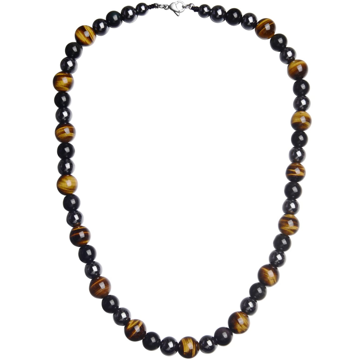 GENASTO Healing Crystal Black Obsidian Tiger Eye and Hematite Beads Necklace Triple Protection Necklace Unique Ideas Men Necklaces Jewelry Gifts for Men for Stress Relief and Balance