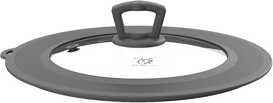 Vented Tempered Glass Universal Lid for Pot Pan Skillet with Heat Resistant Silicone Rim Microwave Splatter Lid Cover Microwave Safe Fit 6.5" 7" 7.5" Cookware, Dishwasher Safe Light Grey
