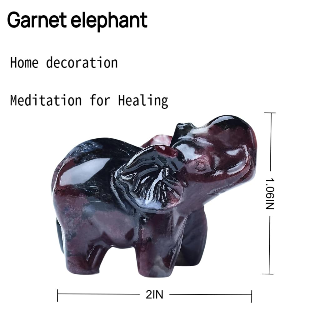 WUYOUSHI Garnet Crystal Elephant Statue 2" Healing Crystal Handmade Figurine Lucky Guardian Pocket Statues Reiki Meditation Office Home Decoration Gift