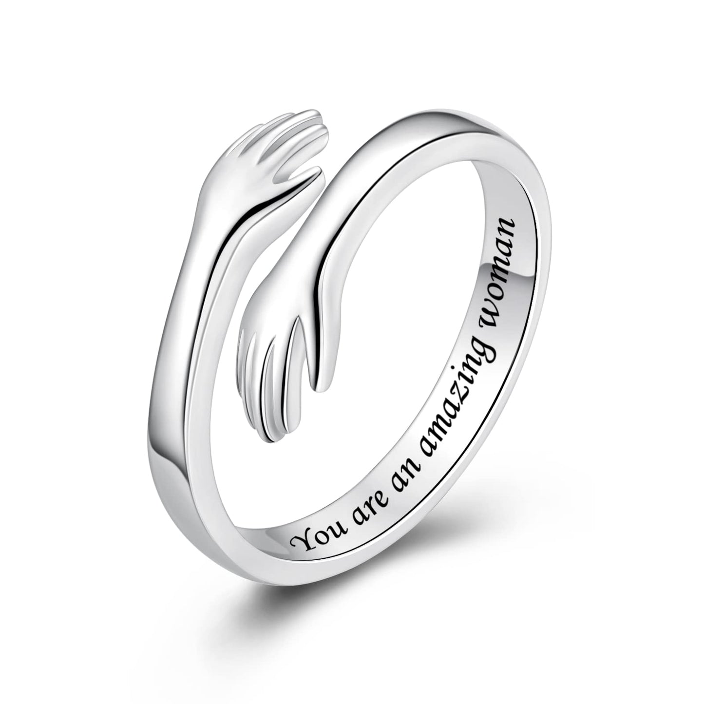 ACJFA Hug Rings for Women Sterling Silver Adjustable Ring for Women Daughter Hand Ring Jewelry for Birthday Gifts Holiday Gift for Teens(You are an amazing woman)