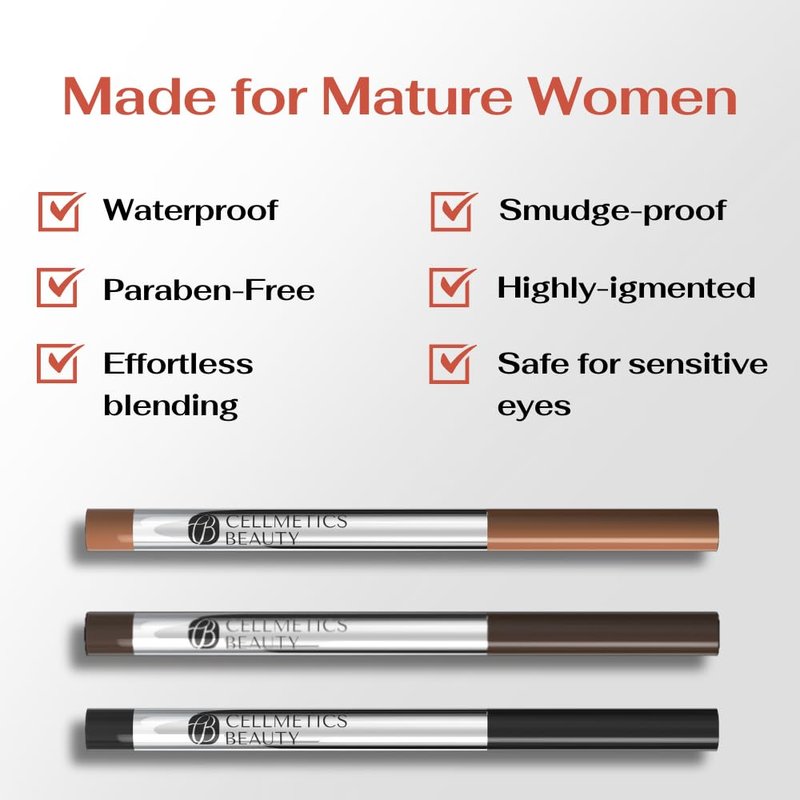 CELLMETICS Long-Wear Cream Eyeliner for Mature Women (Cold Brown (2)) - Water-Resistant, Long-Stay and Mess-Proof Eye Liner - Smudge Proof & Retractable Eyeliner Pencil for Older Women