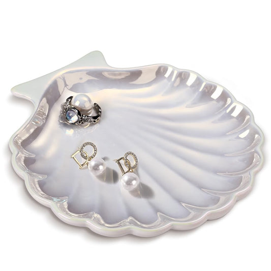 AISBUGUR Shell Ring Holder Dish, Shell Jewelry Tray, Trinket Dish, Cute Decorations for Coastal Home Decor, Bathroom Decor, 5.5", White