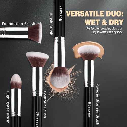 BEAKEY Makeup Brushes Set, Professional Foundation Eyeshadow Concealer Blush Powder Bronzer Applicator, 2 Blender Sponge with Beauty Paper Case stocking stuffers