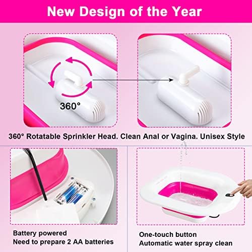 Sitz Bath, Electric Sitz Bath for Hemorrhoids, Sitz Bath for Toilet Seat, Postpartum Care Pan for Women, Yoni Hip Bath Basin, Sits Bath Soak Salts Tub, Vaginal Wash Bowl, Foldable, Pink