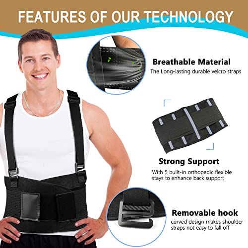 Work Back Brace - Back Support Belt for Lower Back Pain Relief, Heavy Lifting, Herniated Discs - Industrial Back Brace for Work With Shoulder Straps Fits Men and Women S(25"-30")