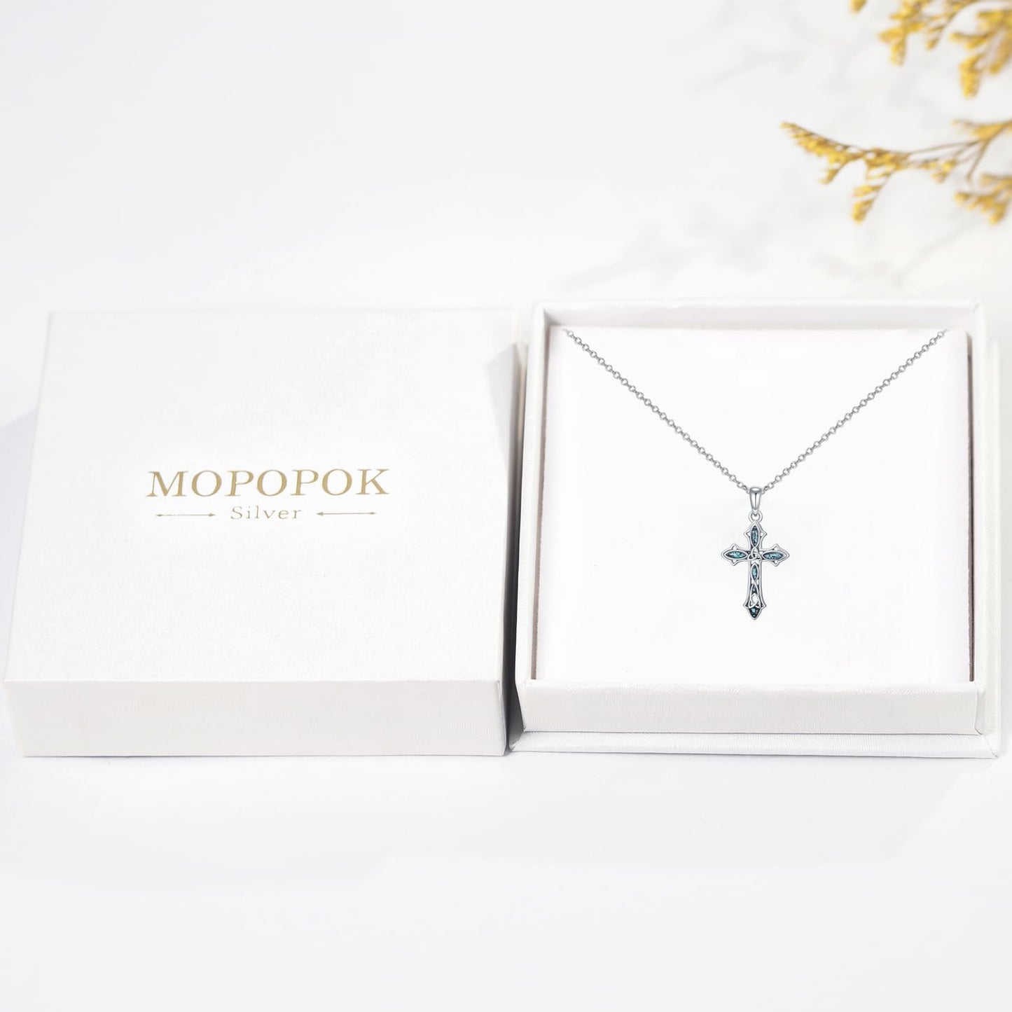 MOPOPOK Cross Necklace for Women S925 Sterling Silver Turquoise Cross Celtic Knot Pendant Necklace Protection Jewelry Gifts for Mom Wife Birthday Graduation Anniversary