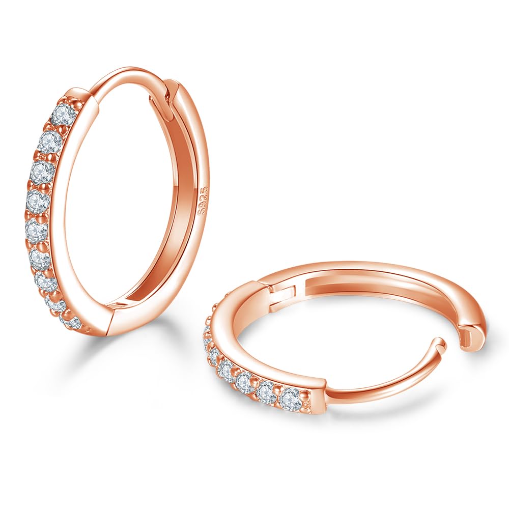 Rose Gold Sterling Silver Hoop Earrings Sterling Silver Stud Earrings for Women 6 Pairs Hypoallergenic Tiny Cubic Zirconia Stud Set Cartilage Hoops 6mm 8mm 10mm