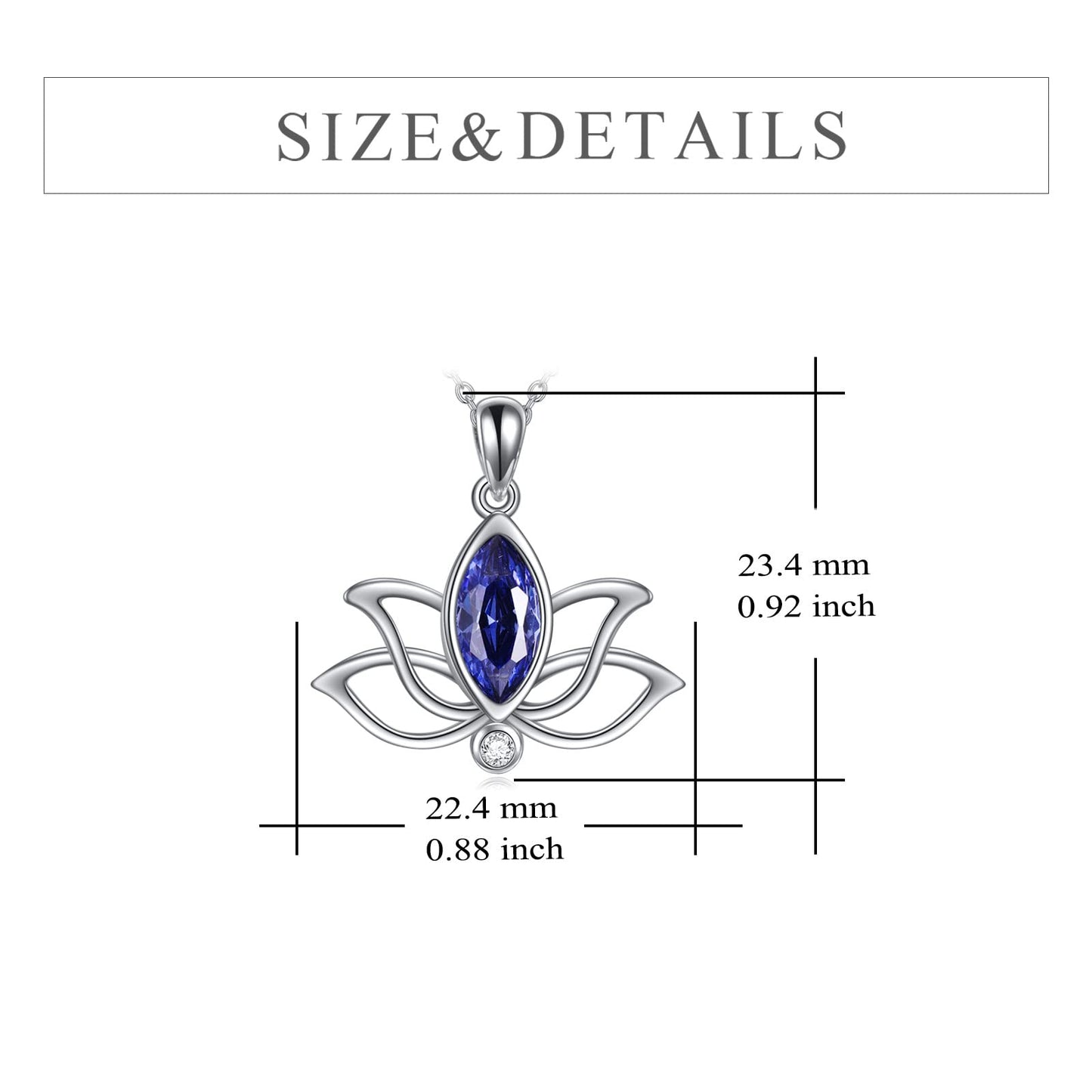 YFN Lotus Necklace Sterling Silver September Birthstone Pendant Created Blue Sapphire Jewelry Gifts for Women (Sep)