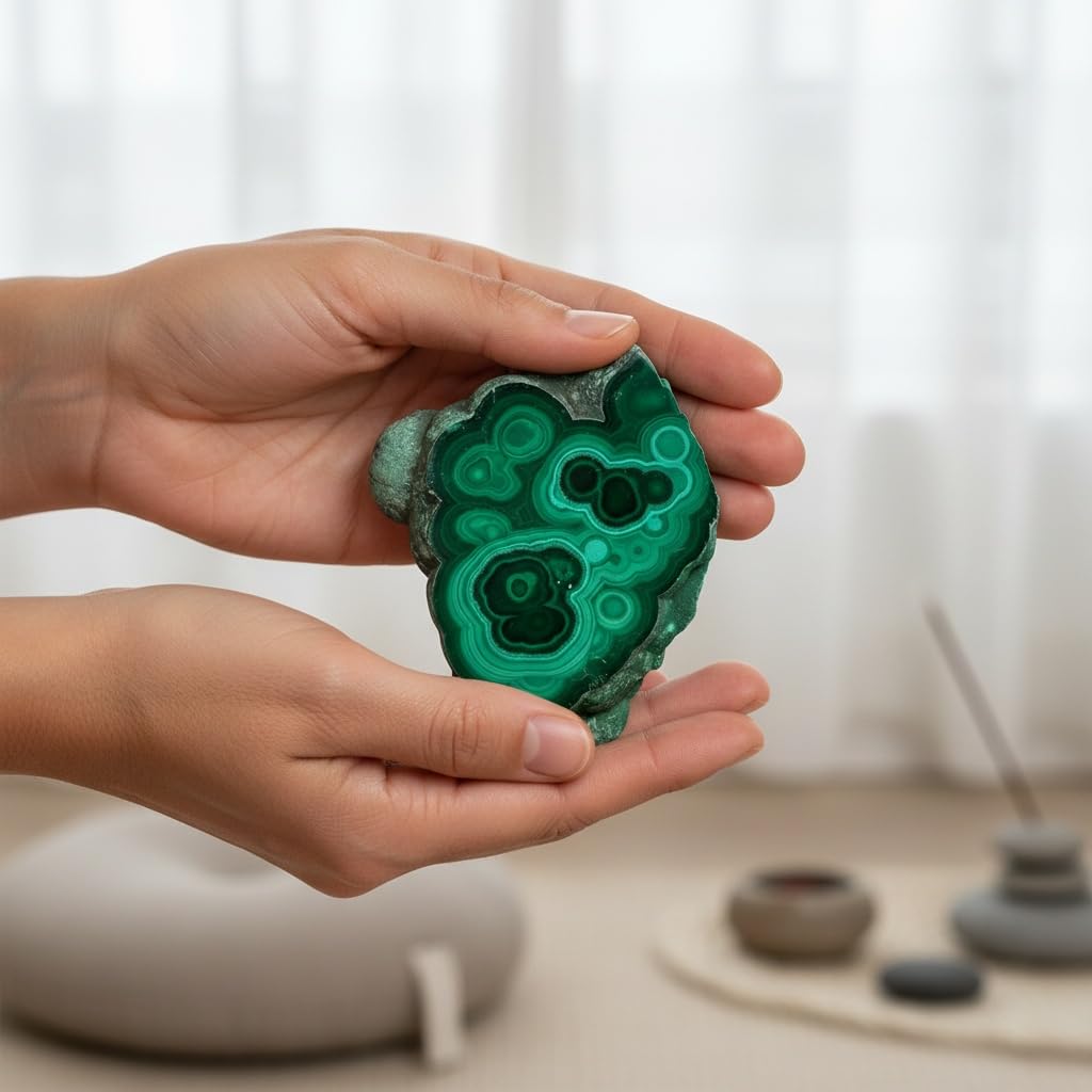 0.33-0.66 lb Natural Malachite Slabs - Premium Polished Crystal Slices for Home & Office Decor - Unique Raw-Edged Healing Stones 2-4 inch (0.33-0.44 lb)