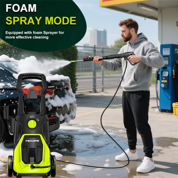 POXURIO Electric Pressure Washer, 4000PSI 2.8GPM Power Washer, 3-in-1 Self-Priming High Pressure Washer, for Cars, Patio, Deck