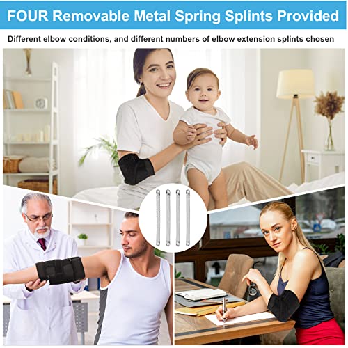 Elbow Splint Tendonitis Elbow Brace, Cubital Tunnel Syndrome Brace with 4 Removable Metal Spring Splints for Sleeping, Elbow Immobilizer for Ulnar Nerve Entrapment， Golfers Elbow (S/M)