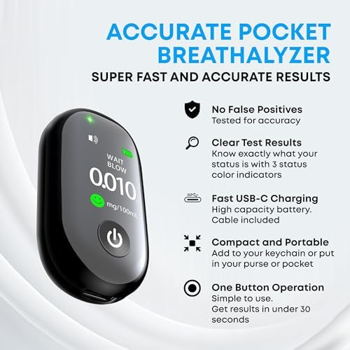 Breath Guard Buddy Breathalyzers for Alcohol - No Contact Portable Breathalyzer Keychain, Fast Accurate BAC Home Alcohol Test Alcohol Breathalyzer Tester with Easy USB-C Charging