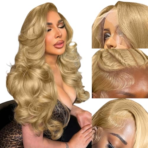 Honey Blonde Lace Front Wig Human Hair 13x4 Hd Lace Frontal Wigs 150% Density Honey Blonde Wig 27# Colored Body Wave Wigs Pre Plucked With Baby Hair 32Inch