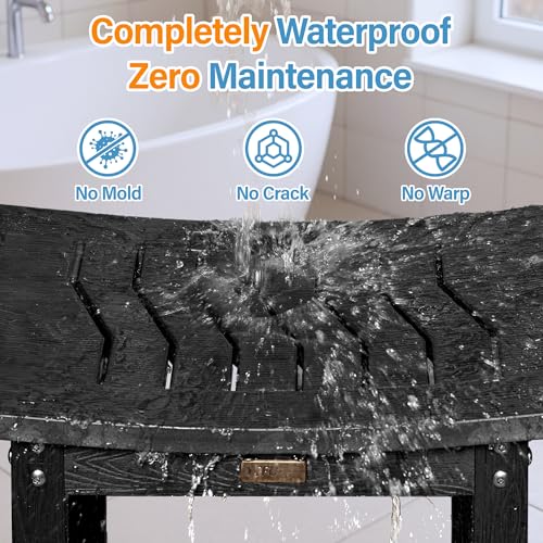 YEFU Shower Chair for Inside Shower: Waterproof/No Maintenance - Shower Stool with Shelf & Handle Weight 400 LBS - Use for Bathrooms/Outdoor - Non-Slip Easy Assemble Bench for Adult/Elderly/Black