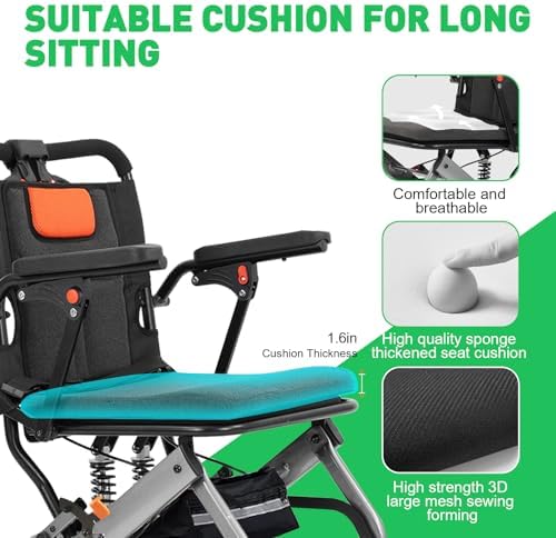 20 LBS Transport Wheelchair Lightweight Foldable,Wheelchairs for Adults, 1s Quick Folding, Quadruple Shock Absorption,Portable Wheelchair for Travel, Hospital & Home Use (Orange)