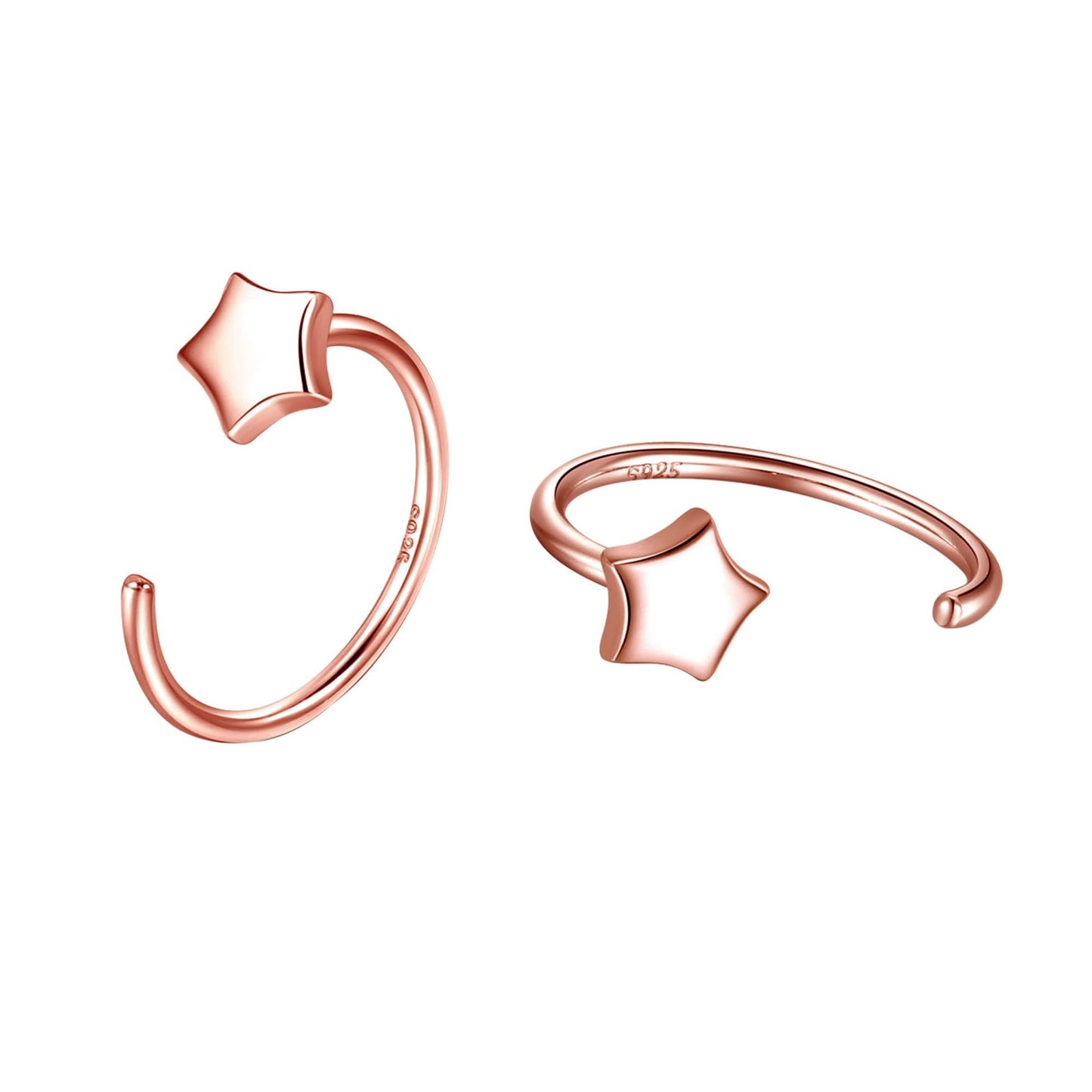 Half Hoop Earrings 18K Rose Gold Plated 925 Sterling Silver Star & Ball Huggie Open Hoop Earrings Little Sleep Huggy Hoop Earrings for Women