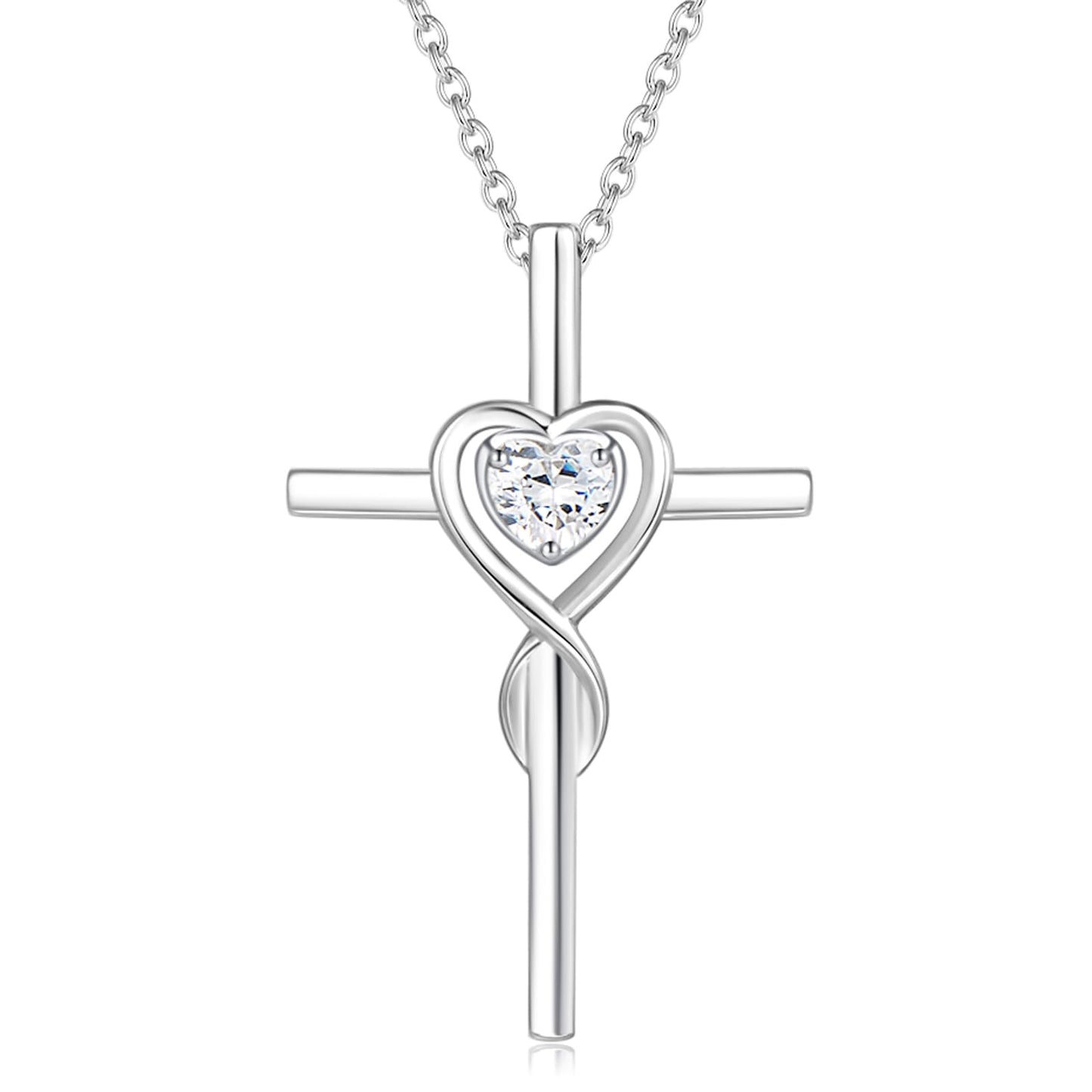 FANCIME Cross Necklace For Women Sterling Silver Birthstone Necklace Simulated Diamond Infinity Heart Cross Pendant April Birthstone Jewelry Gifts for Women