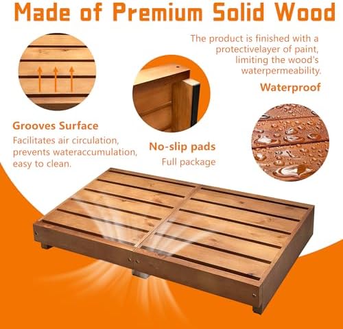 Indoor Wooden Step Stool 3.5'' Height, Outdoor Steps with Non Slip Pads, Step for Outside, Safety Stepping Stool for Bathroom, Kitchen, Bed (Oak Color)