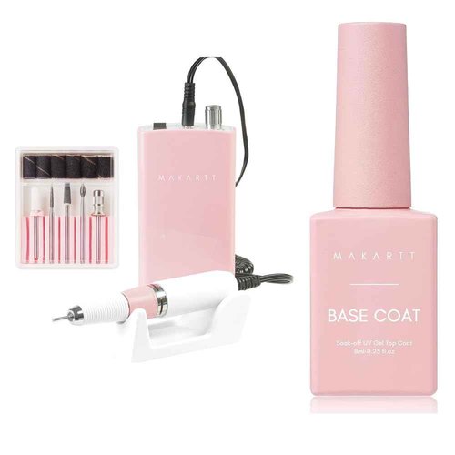 Makartt Rechargeable Nail Drill 30000RPM Portable Electric E File Malory Acrylic Nail Gel Polish Remover Bundle with Rubber Gel Base for Nails,Natural Nude Gel Base Coat,Summer Gel Nail Polish 8ML