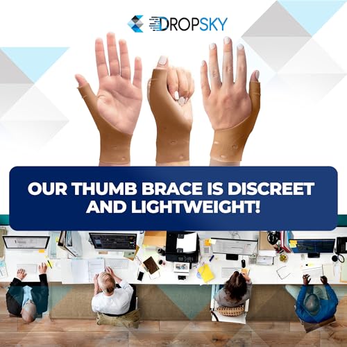 Dropsky [4pack] Waterproof Wrist Wraps Thumb Support With Gel Pad, Thumb Brace for Arthritis Pain and Support - Thumb Wrist Brace, Carpal Tunnel Relief - Left and Right Hand - Lightweight, Therapy Rubber-Latex. (Nude).
