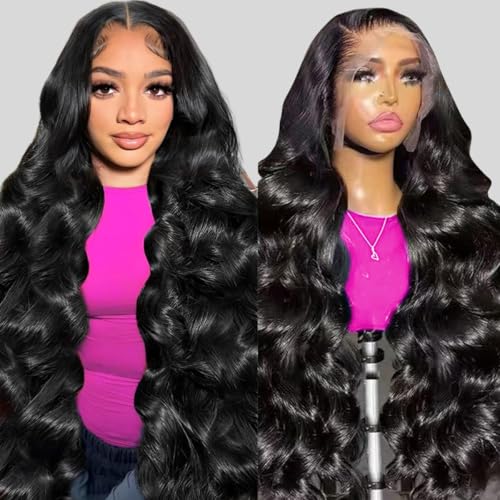 13x6 Lace Front Wigs Human Hair 180 Density Body Wave HD Lace Frontal Wigs Pre Plucked with Baby Hair Glueless Wig for Women 26Inch