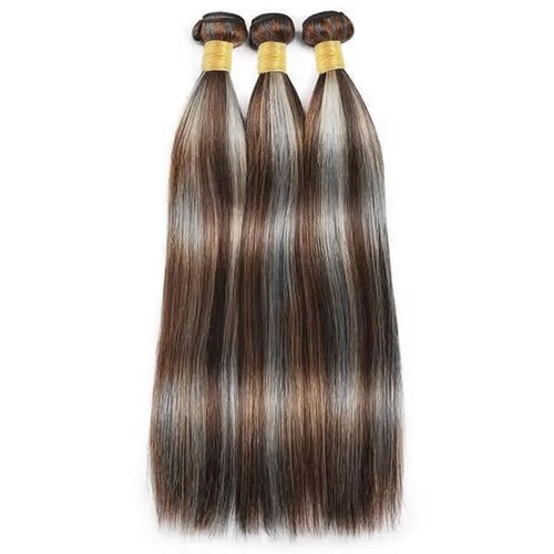 Giginger Bundles Human Hair P4/GREY 18 20 22 inch Straight Wave Human Hair Bundles Highlight Chocolate Grey Unprocessed Quick Weave Soft Sewn In Hair Extensions for Black Women
