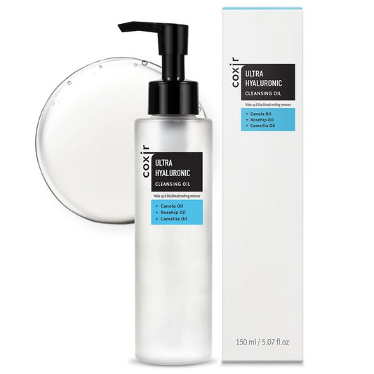 coxir Ultra Hyaluronic Cleansing Oil - Hydrating Korean Oil Cleanser & Makeup Remover for Face, Gentle Fragrance-Free Formula for Dry&Sensitive Skin, Non-Comedogenic [150ml / 5.07 fl.oz]