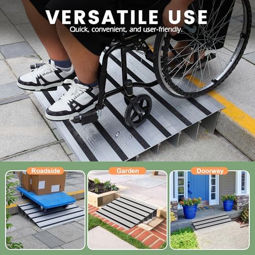 3" Rise Door Threshold Ramp with Updated Fixable Screws, Stable Portable Wheelchair Ramp for Home Steps, Aluminum Door Entry Ramps for Scooters, Power Chairs, Walkers, 800LBS Load Capacity