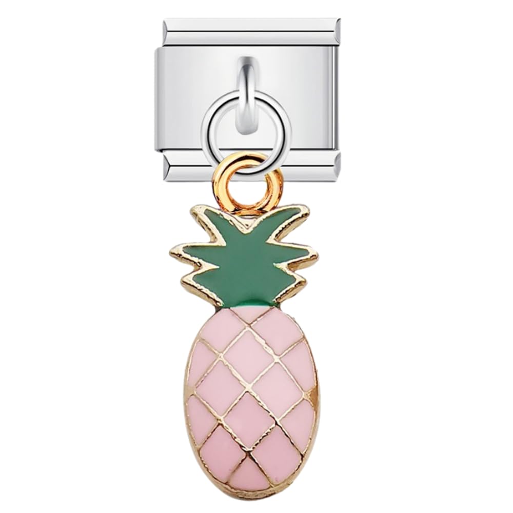 Jukoclut 9mm Italian Style Modular Charm Bracelet Link Handmade DIY Stainless Steel Jewelry Gifts for Women (Pineapple)