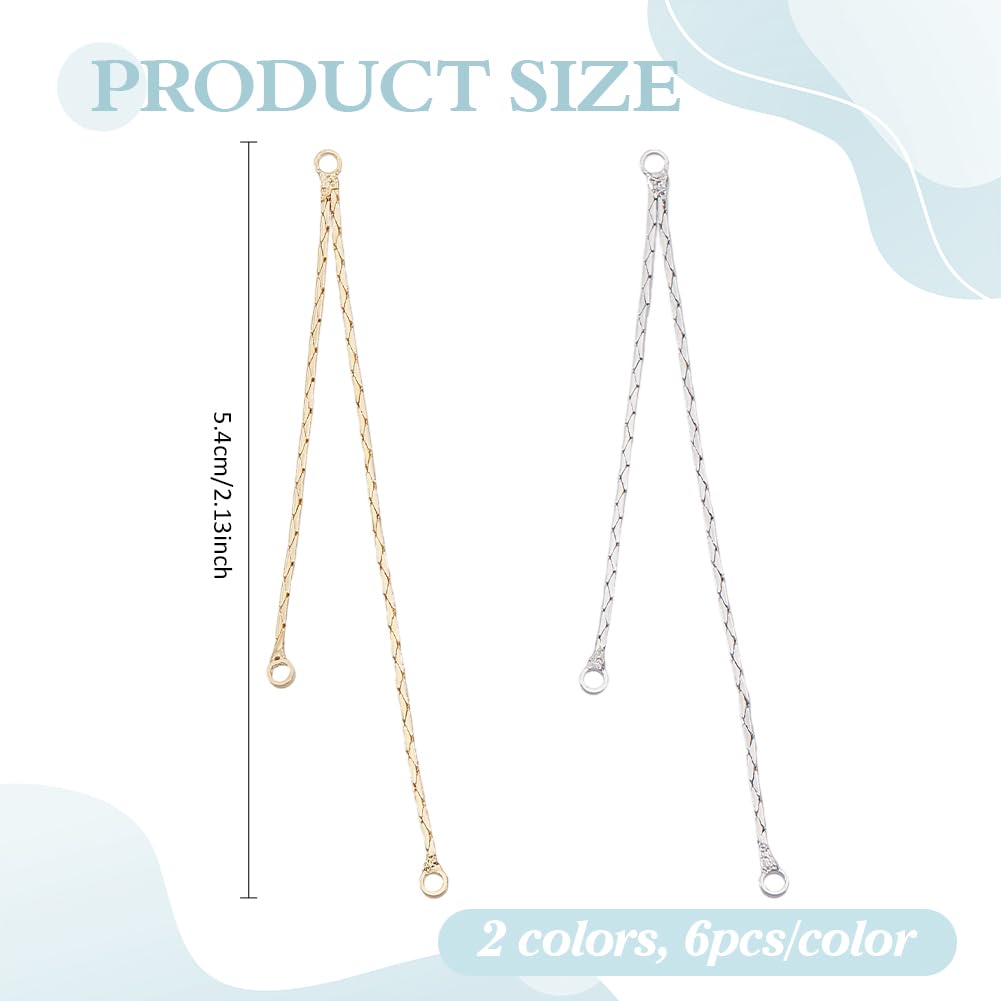 CRAFTYMELODY 12Pcs 2 Color Metal Tassel Charms Brass Platinum Golden Dangle Earrings Making Pendants Tassel Earring Charms Chain Metal Long Charm Earring Making Findings DIY Drop Earrings Pendants