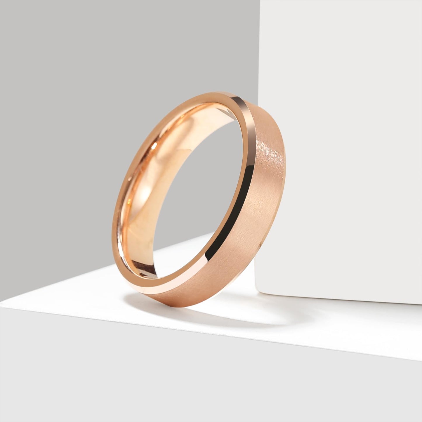 King Will 6mm Men's Rose Gold Wedding Ring – Matte Brushed, Beveled Polished Edge, Comfort Fit, Size 13