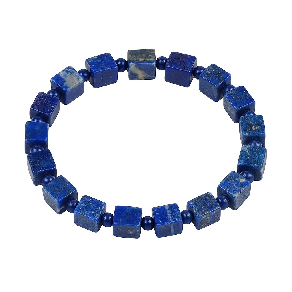 Lapis Lazuli Healing Bracelet – Real Crystal Beads for Stress Relief, Meditation & Chakra Balance – Natural Gemstone Jewelry Gift for Women & Men, Adjustable with Gift Box (Cube Round （no gift box）)