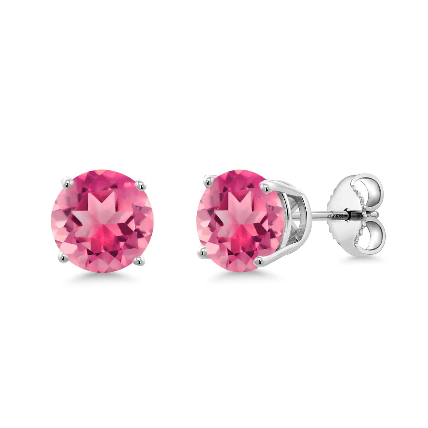 Gem Stone King 2-4 Cttw Round Gemstone Birthstone Stud Earrings For Women Men | 925 Sterling Silver | Round 7MM | Fine Jewelry Gifts for Women Her Mom Wife Men | Pink Mystic Topaz