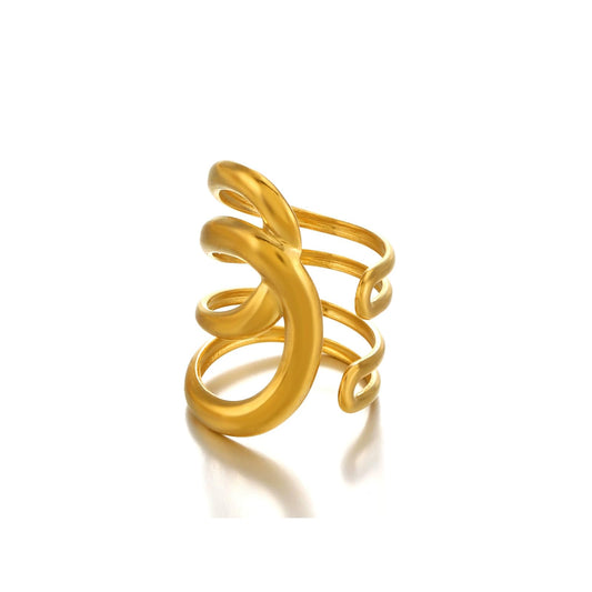 AIETUE Chunky Rings For Women, Gold Silver Thumb Ring Asymmetrical Wavy Curve Ring Adjustable Non Tarnish Dainty Stainless Steel New Year Anniversary Birthday Jewelry Gift (Trendy Gold #6)