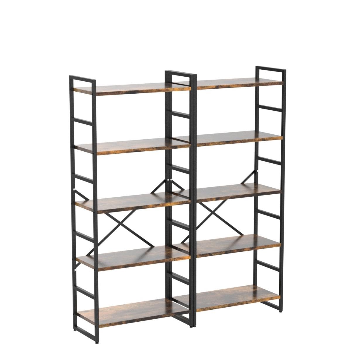 Shintenchi 2 Pieces 5 Tiers Bookshelf, Classically Tall Bookcase Shelf, Industrial Book Rack, Modern Book Holder in Bedroom/Living Room/Home/Office, Storage Rack Shelves for Books/Movies-Rustic Brown