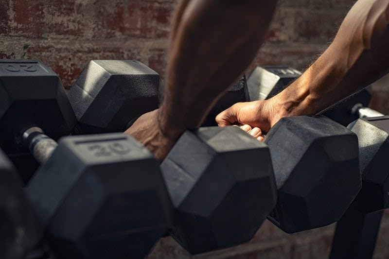 Fitvids Rubber Encased Hex Dumbbell, 50LB Single