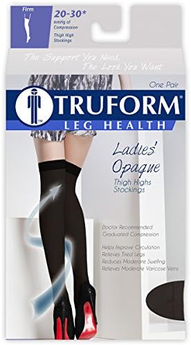 Truform Women's Compression Stockings, 20-30 mmHg, Thigh High Length, Open Toe, Opaque, Black, Large