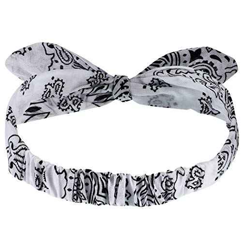 Hicarer 2 Pieces Bandana Headband for Women, Knot Retro Print Bandana Paisley Print Headband Adjustable Headwrap(Red, White)