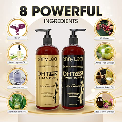 Shiny Leaf DHT Blocker Shampoo And Conditioner Bundle With Procapil, Capixyl, Biotin, Castor Oil ? Professional Strength Hair Growth Shampoo And Conditioner Sets for Men And Women (4x16 Fl.Oz)