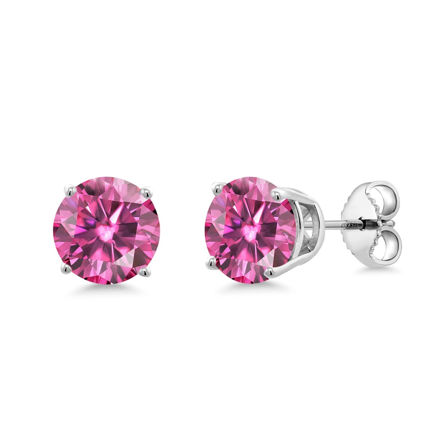 Gem Stone King 2-4 Cttw Round Gemstone Birthstone Stud Earrings For Women Men | 925 Sterling Silver | Round 7MM | Fine Jewelry Gifts for Women Her Mom Wife Men | Pink Moissanite-April