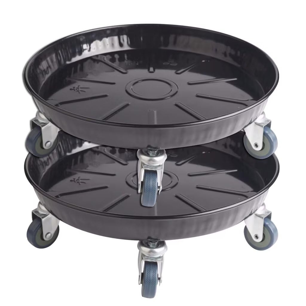 ARTLINE Round Plant Stand with Lockable Wheels, Heavy Duty for Indoor Outdoor, Large Rolling Dolly Planter Caddy on Casters to Carry Potted Flower Pot, Round Metal Tray NO Holes, Black