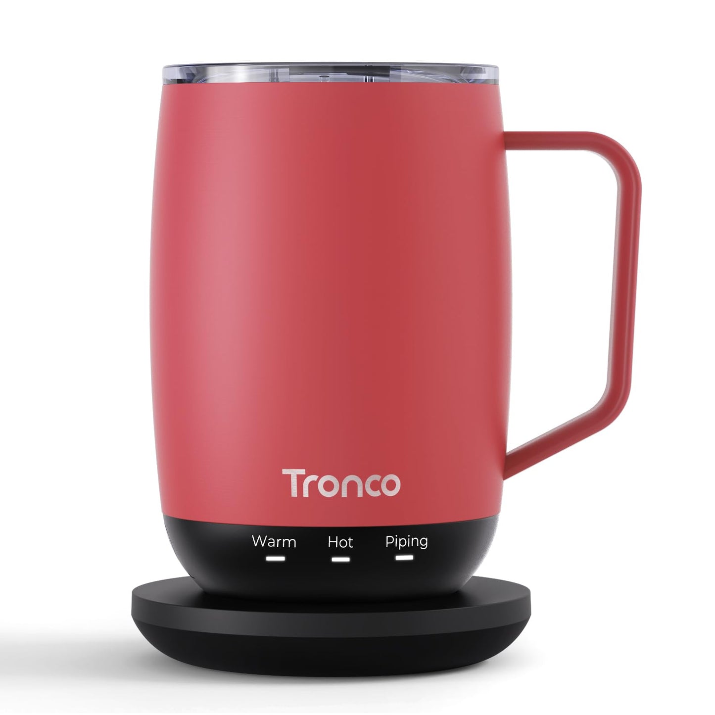 Tronco Temperature Control Heated Coffee Mug 14 oz – Rechargeable Self-Heating Coffee Cup with Lid – Manual Control, 3 Modes, 130 Min Battery Life, Auto Shut-Off (Rose)