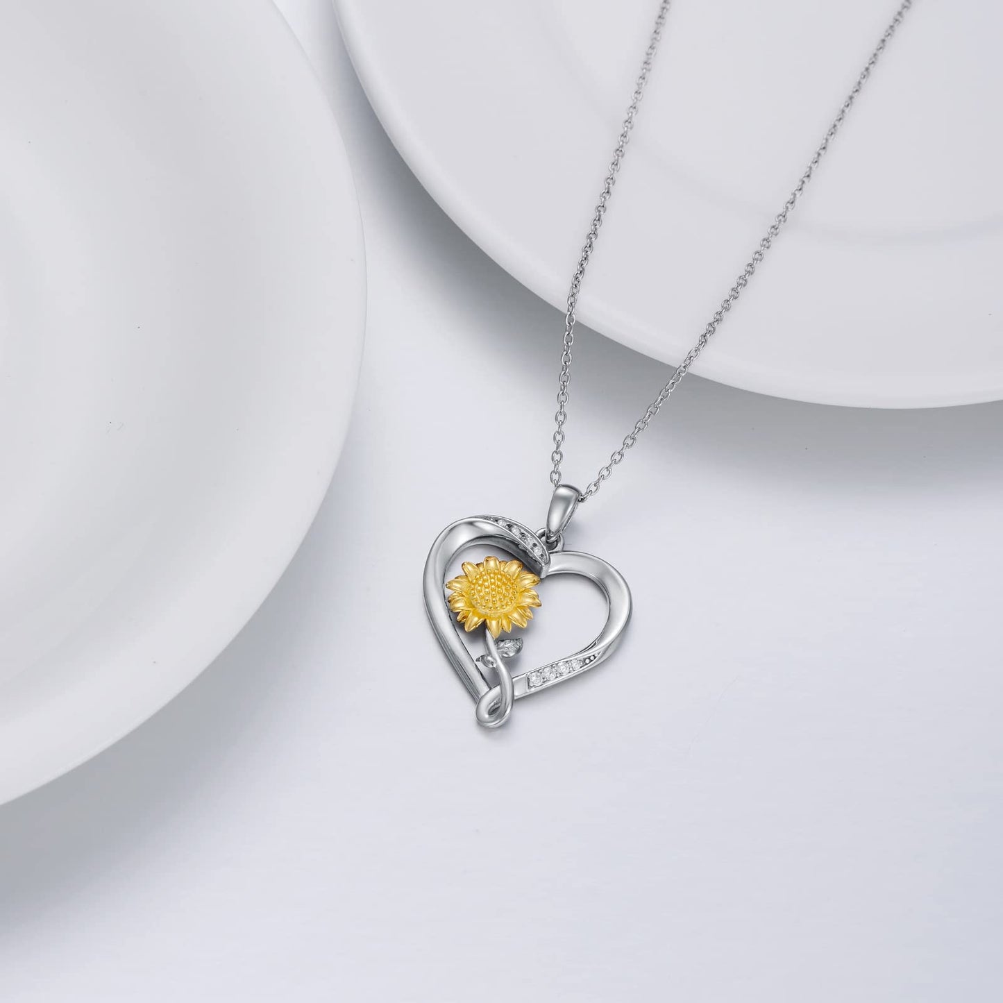 ZBA Real Diamond Sunflower Necklace for Women Sterling Silver Heart Jewelry Anniversary Valentines Mothers day Gifts for Mom Mother Girlfriend Her Wife