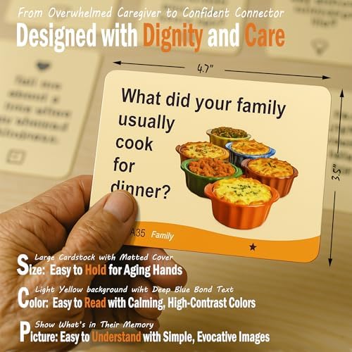 Conversation Cards for Dementia - 240 Conversation Starter Cards for Alzheimer's Patients | A Bridge to Meaningful Conversation & Joy for Caregivers | Thoughtful Memory Care Gift